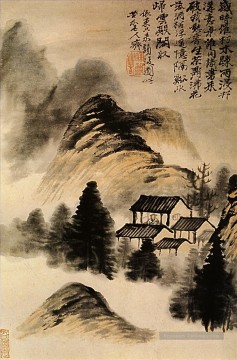 Shitao la loge ermite au milieu de la table 1707 vieille encre de Chine Peinture à l'huile